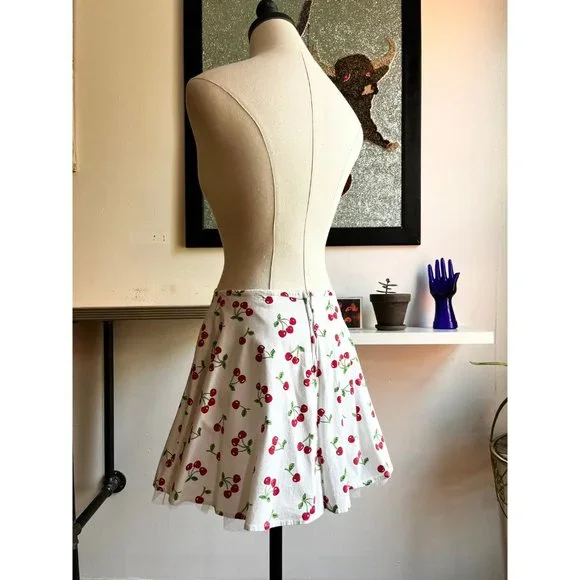 Y2K vintage mini skirt cherry print pin up 29W - Picture 5 of 7